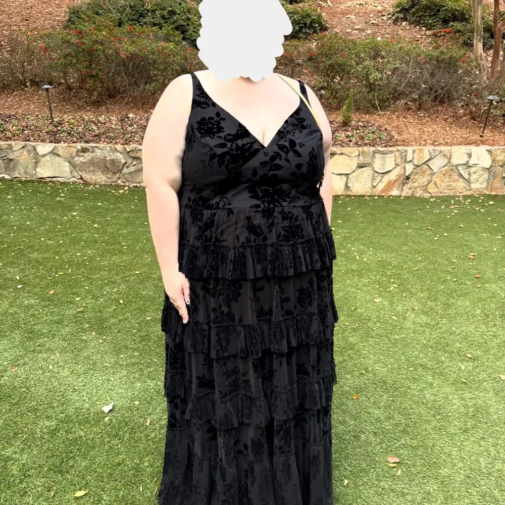 Azazie Black Floral Burnout Tiered Maxi Dress - Picture 2 of 6